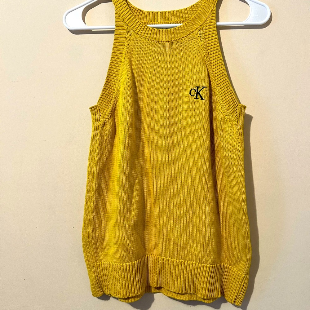 Calvin Klein Loose Knit Sleeveless Halter Top Yellow Sz L